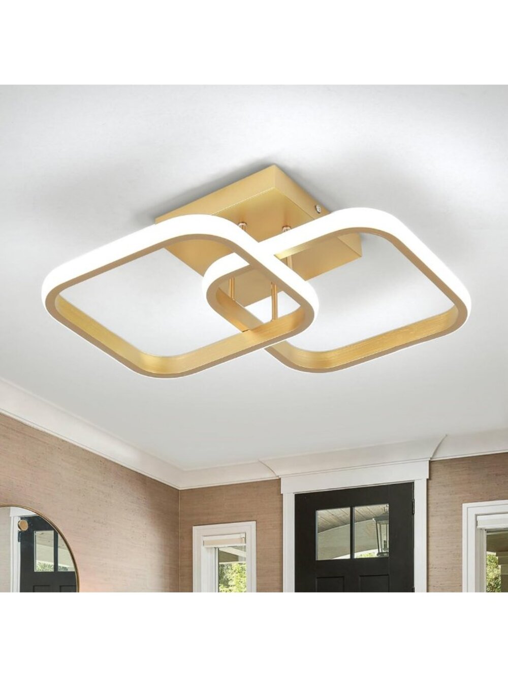 Modern Gold Square Flush Mount Ceiling Light Fixture - 6000K Cool White LED Lamp